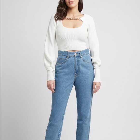 SHEIKE Khloe Cream Knit Chain Link Cropped Cardi Shrug NWT - Picture 4 of 13